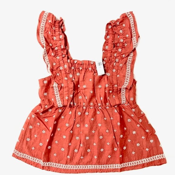 Old Navy Sleeveless Ruffled Embroidered Swing Blouse Red/Orange, NWT- Size XS - Picture 1 of 6